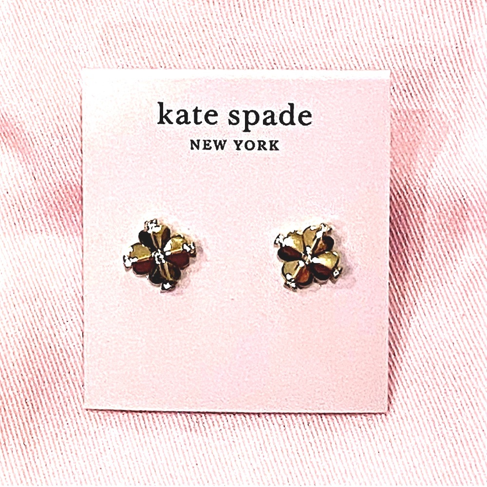 kate spade Dainty Floral 14K Gold Clear Cubic Zirconia Accented Stud Earrings - Picture 2 of 6